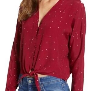 Rails Red Long Sleeved Blouse Sloane With Stars Tie Front S